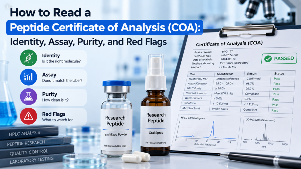 How to Read a Peptide Certificate of Analysis (COA): Identity, Assay, Purity, and Red Flags