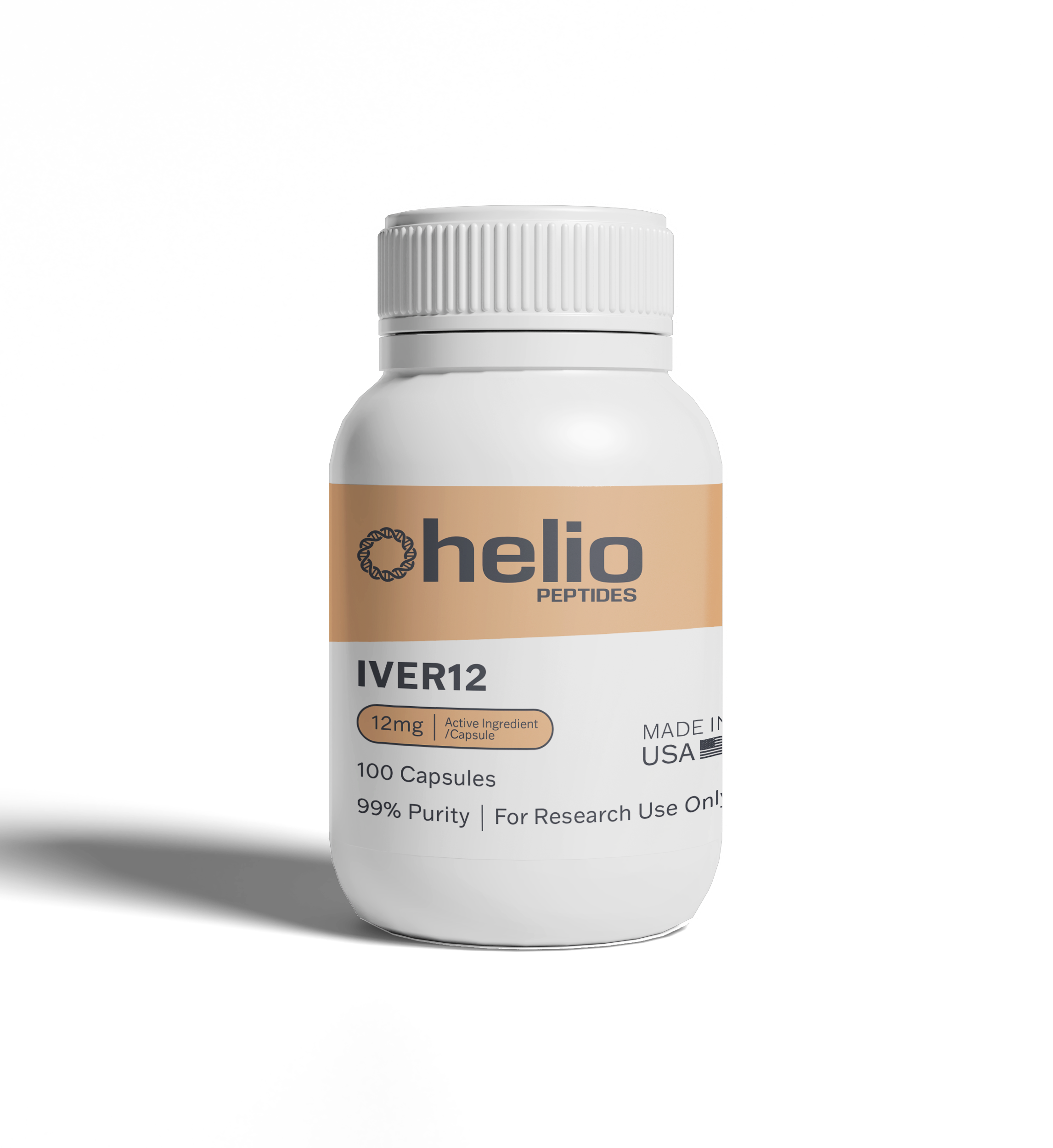 Helio Peptides IVER12 ivermectin 12 mg research reference bottle, 100 capsules